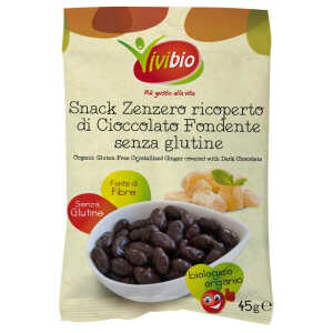 Snack zenzero candito ricoperto di cioccolato fondente